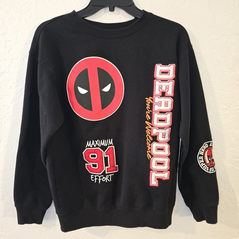 Deadpool Sweatshirt Embroidered &‎ Patch Marvel Black Sz S